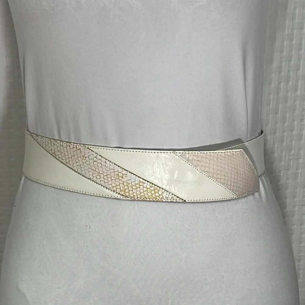 Jennifer Moore pair of leather‎ belts.  White and Taupe. Good used condition.